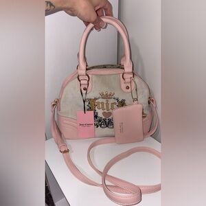 Pink and white velour juicy couture satchel handbag